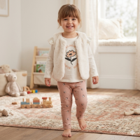 G10883TOD: Girls Faux Fur Gilet, Top & Legging Outfit (2-5 Years)